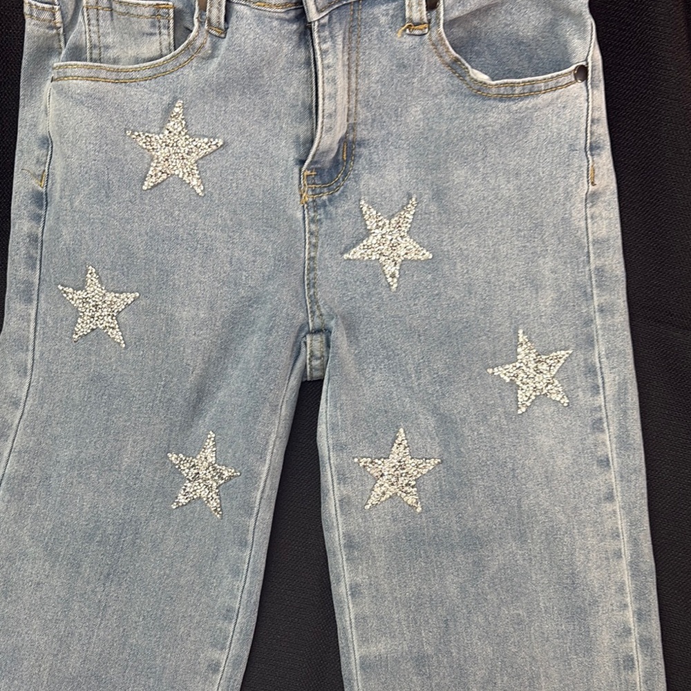 Blue High Rise Star Pattern Jeans - Picture 3 of 9